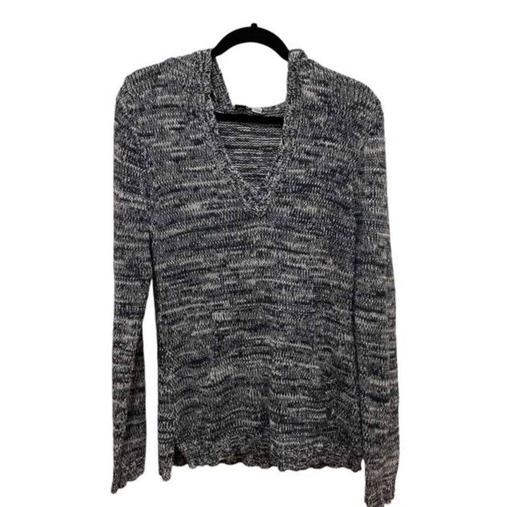 Roxy Black & White Knit Hooded V-Neck Sweater XL